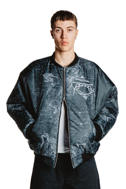 UNISEX DENIM PRINT JACKET BLACK