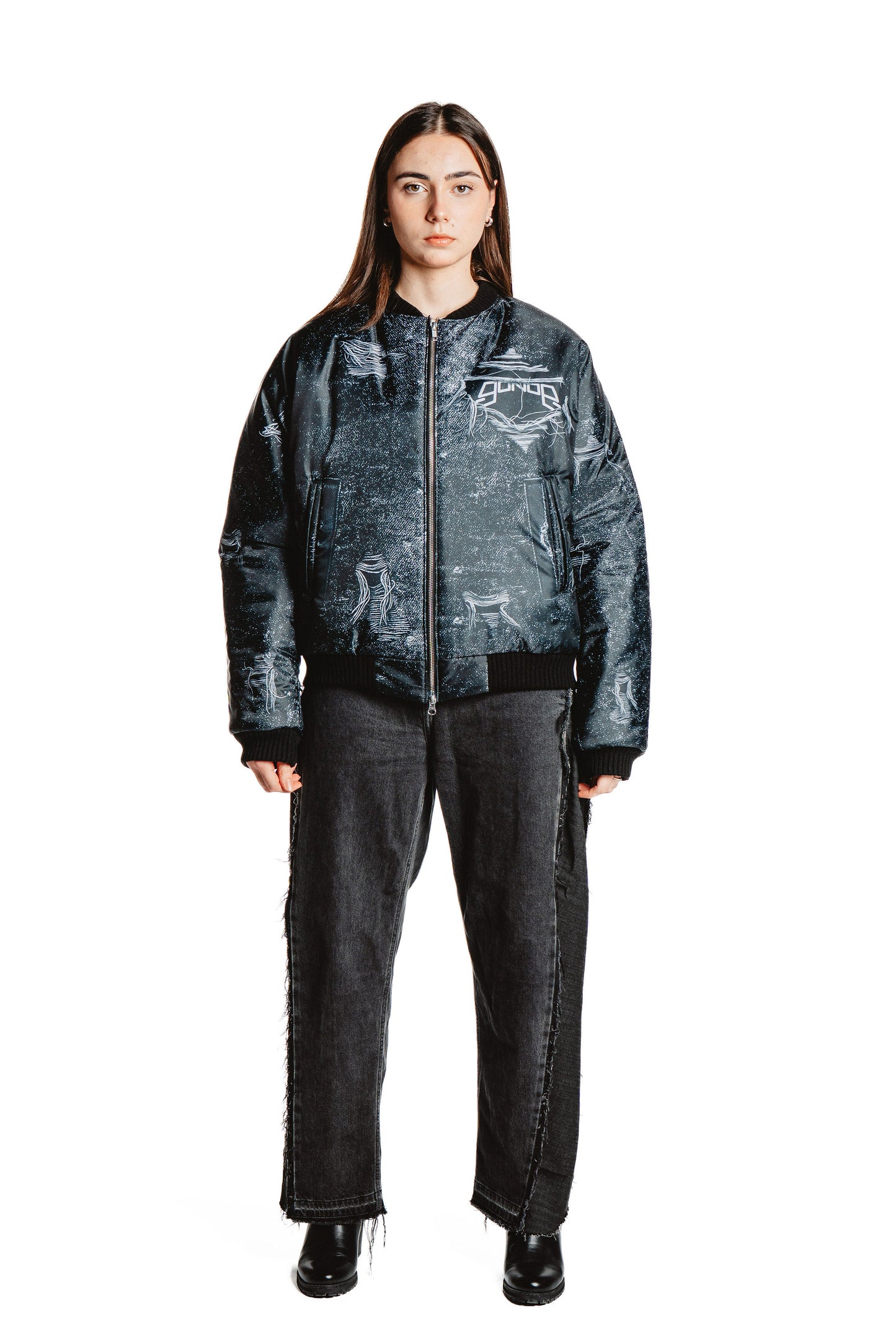 UNISEX DENIM PRINT JACKET BLACK