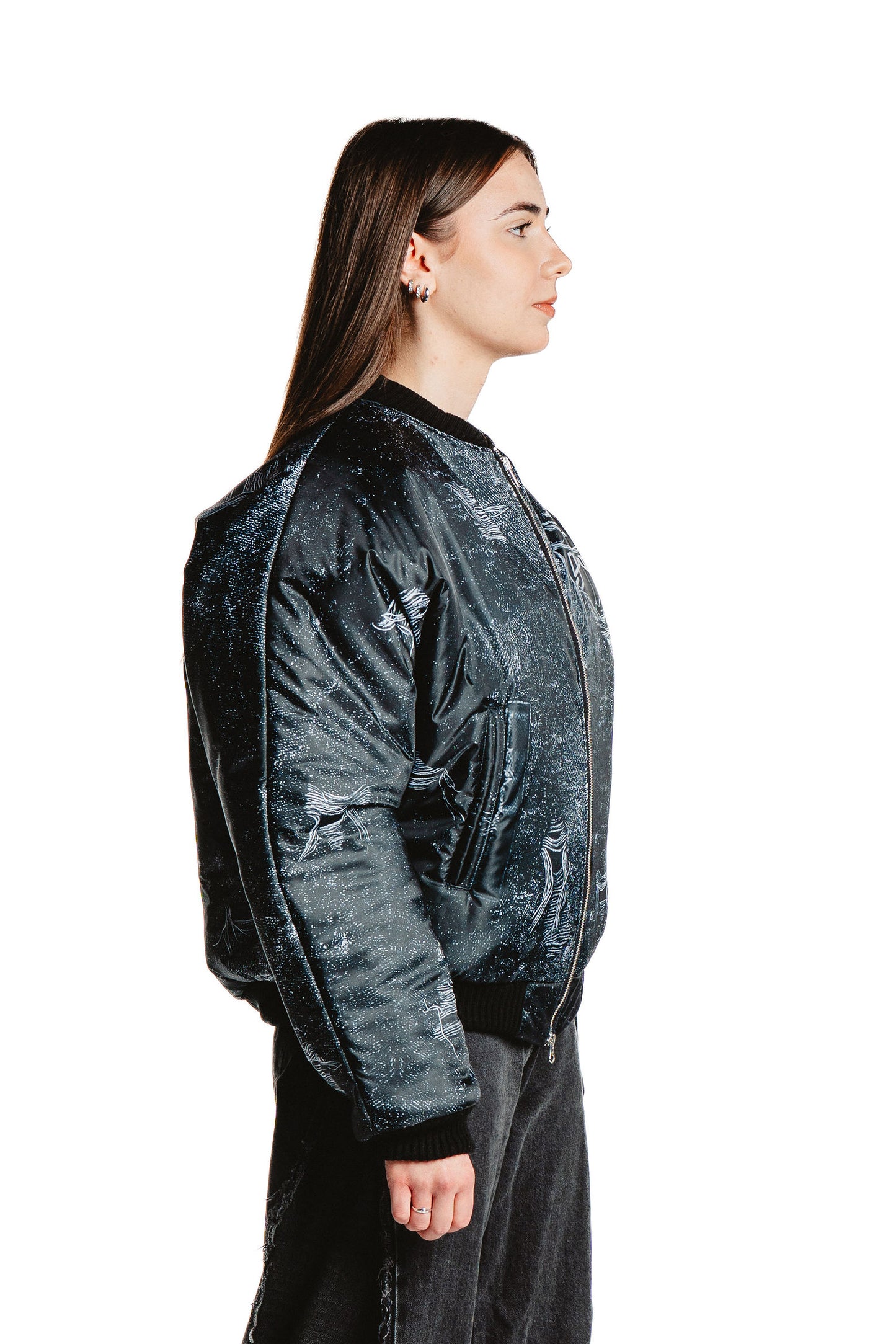 UNISEX DENIM PRINT JACKET BLACK
