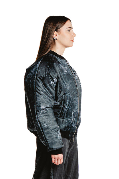 UNISEX DENIM PRINT JACKET BLACK