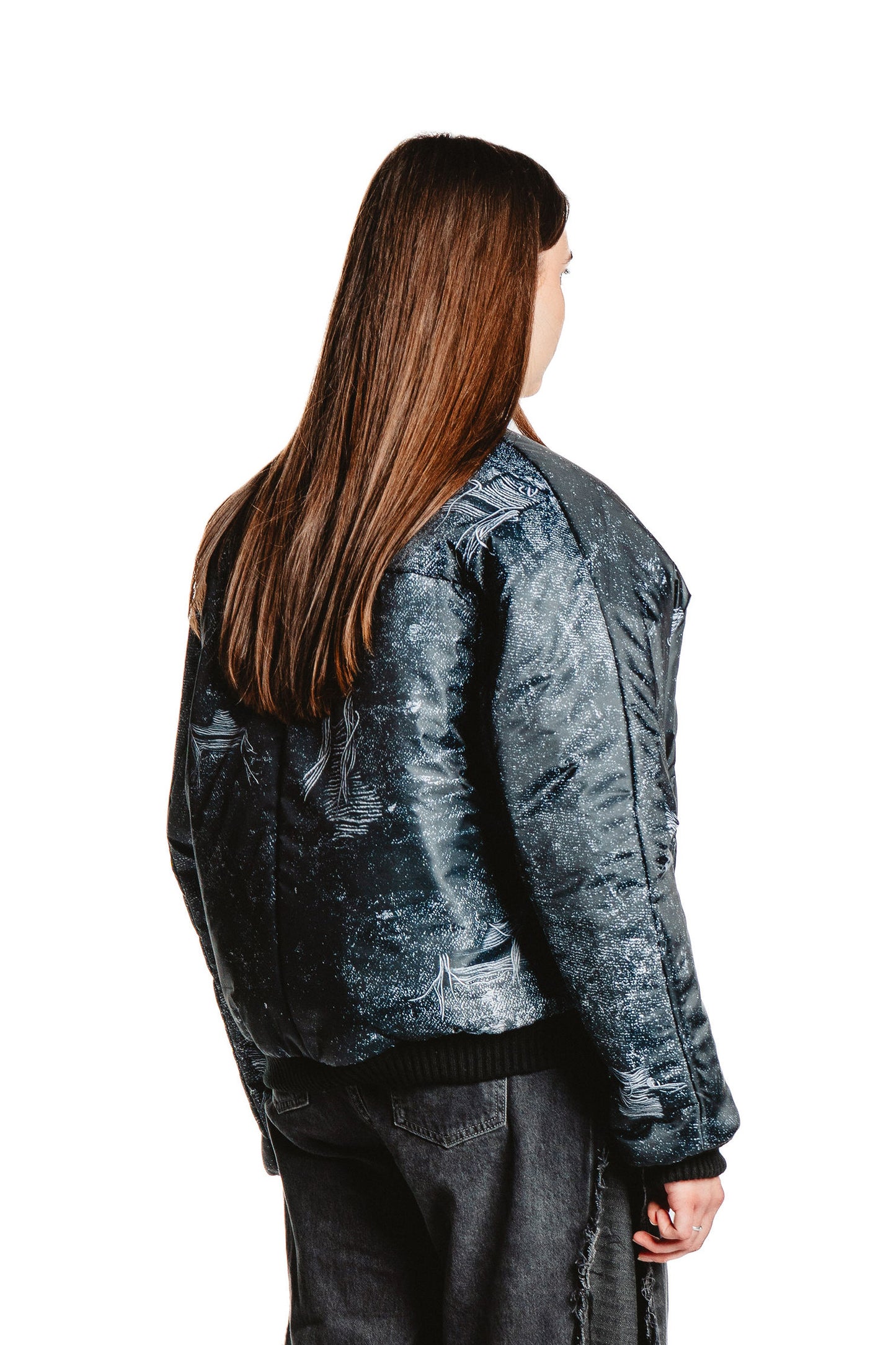UNISEX DENIM PRINT JACKET BLACK