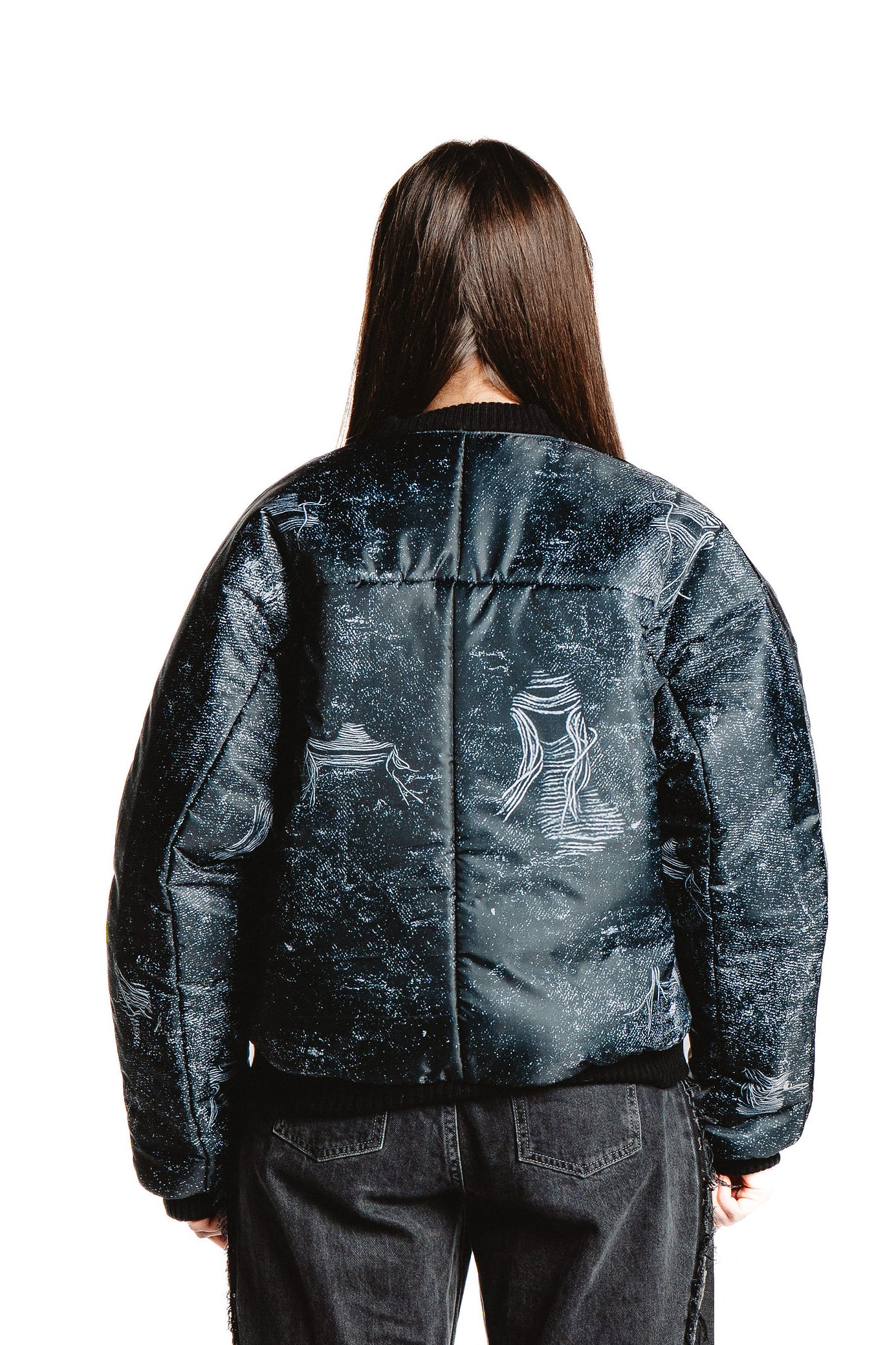 UNISEX DENIM PRINT JACKET BLACK