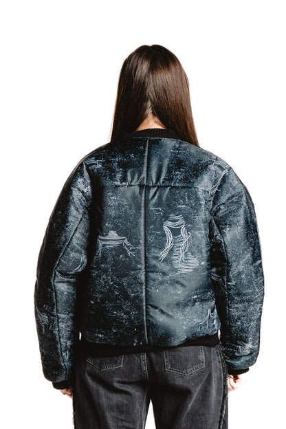 UNISEX DENIM PRINT JACKET BLACK