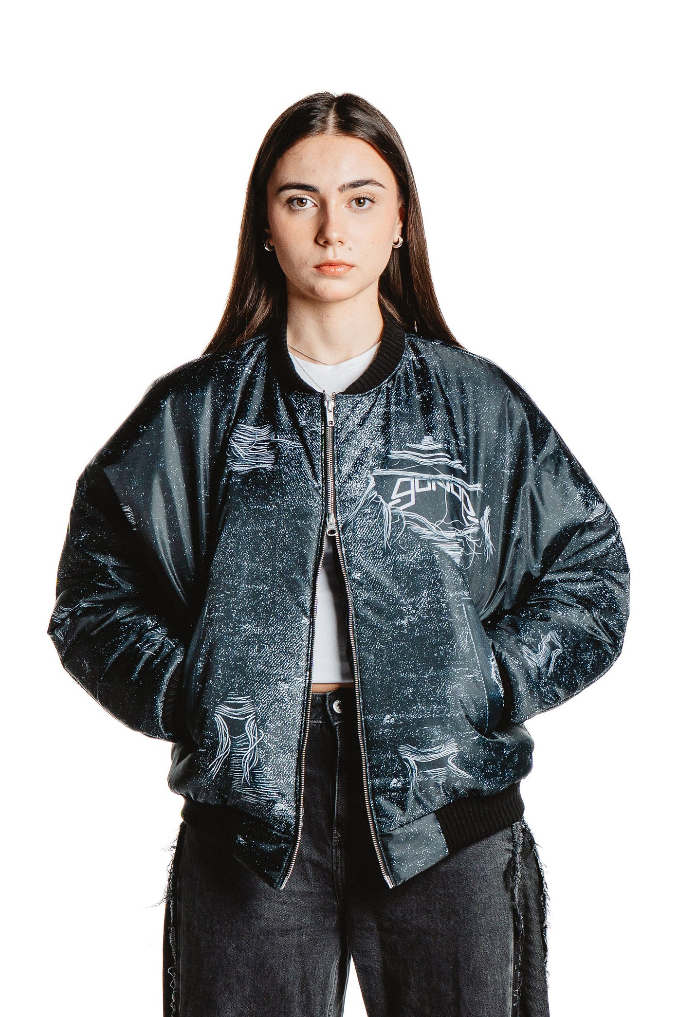 UNISEX DENIM PRINT JACKET BLACK